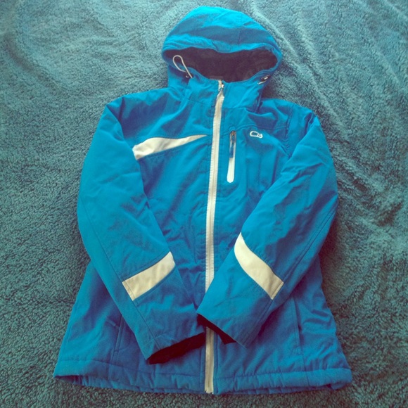 Blue and white snowboarding jacket