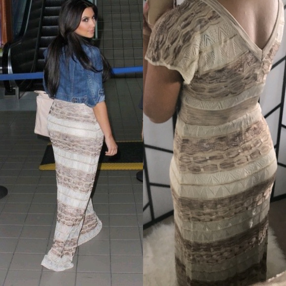Fashion Direct: Kim Kardashian wearing Bebe open knit maxi dress