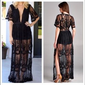 Black Lace Honey Punch Maxi Romper