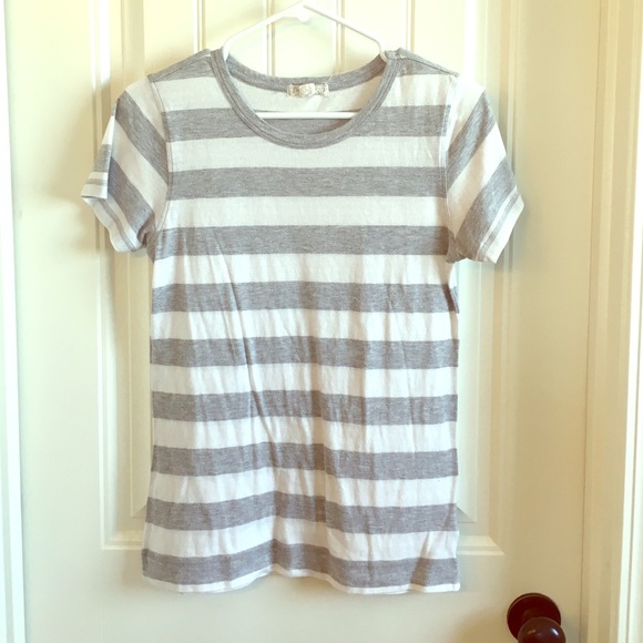 Gray and white block stripe t-shirt