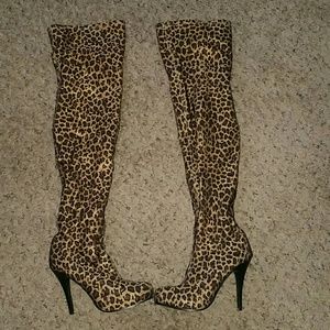 Animal print thigh high boots