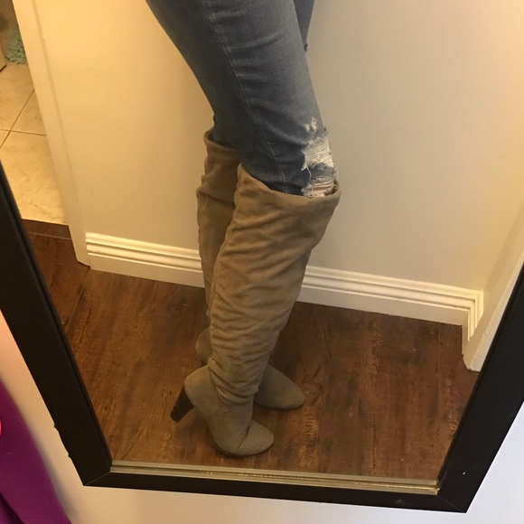 Grey suede OTK boots!