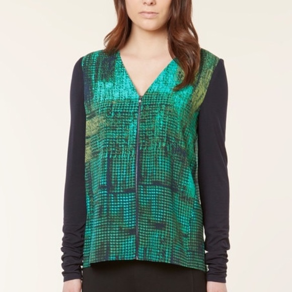 Tahari Stained Glass Silk Austen Top Blouse M