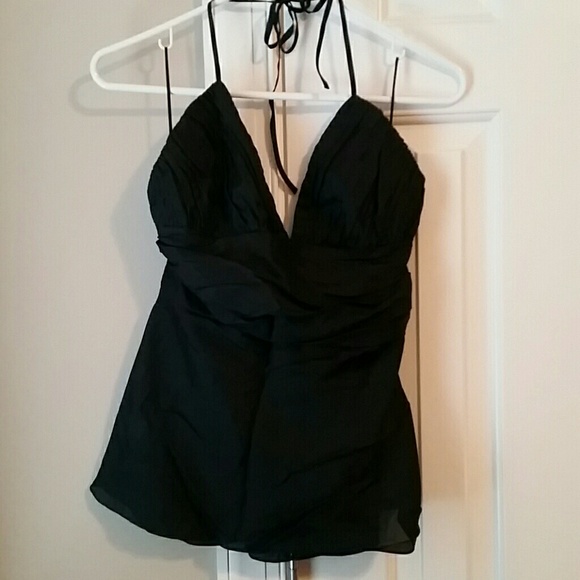 Express 100% silk M EUC black halter top