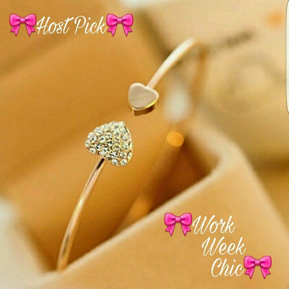 Dainty gold plated double heart bangle bracelet