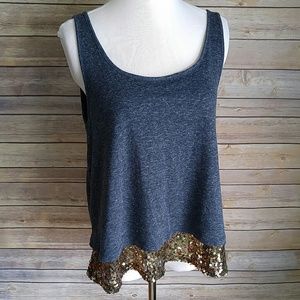 Mudd Tops - Heathered navy blue tank with gold sequin detail Mudd Tops - Heathered navy blue tank with gold sequin detail