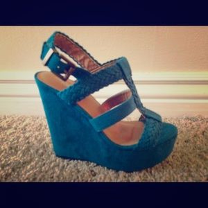 Teal suede wedges