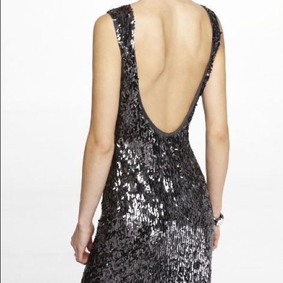 Sequined backless silver dress