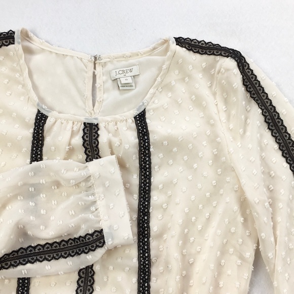 J. Crew Factory Tops - J. Crew Swiss Dot and Lace 3/4 Sleeve Blouse