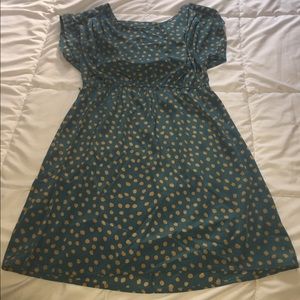 Blue dress with gold dot pattern