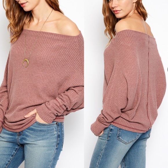 Tops - Off The Shoulder Sweater Top- DUSTY PINK Tops - Off The Shoulder Sweater Top- DUSTY PINK