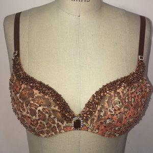 Marciano Orange Leopard Print Jeweled Bras- 36B