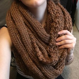 Brown chunky knit blanket infinity scarf