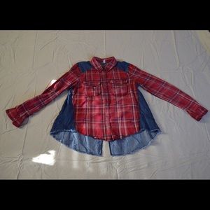 Free People plaid and denim button down shirt