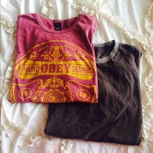 Men's Medium Obey Shirt and Brown Tee