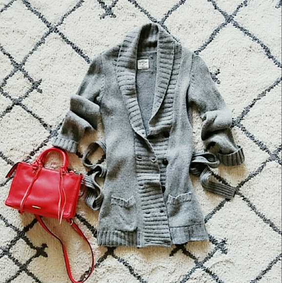 H&M long belted wool sweater cardigan size s