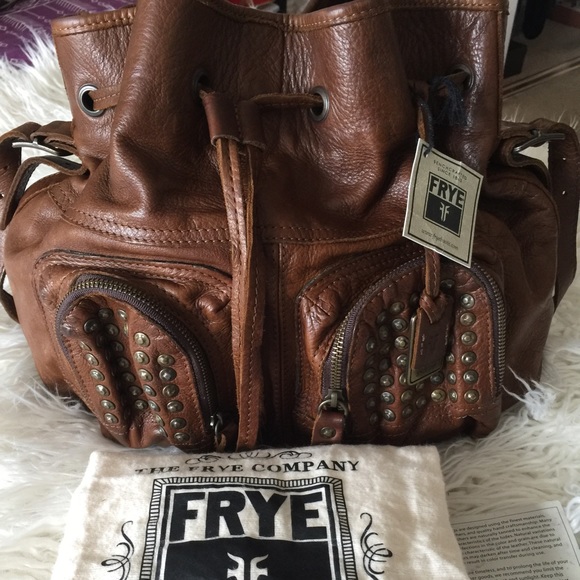 Frye brown leather bucket purse.