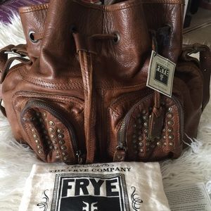 Frye brown leather bucket purse.