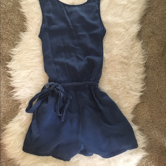 Blue denim like material romper