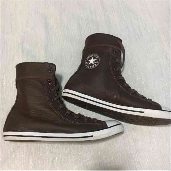 Converse brown leather high tops size 9