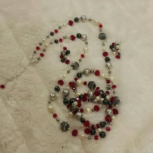 Premier designs red silver pearl jewelry set.