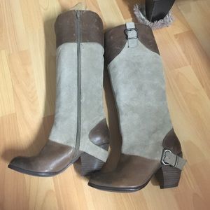 Mixed suede leather brown taupe boots