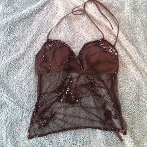 Black beaded backless halter top
