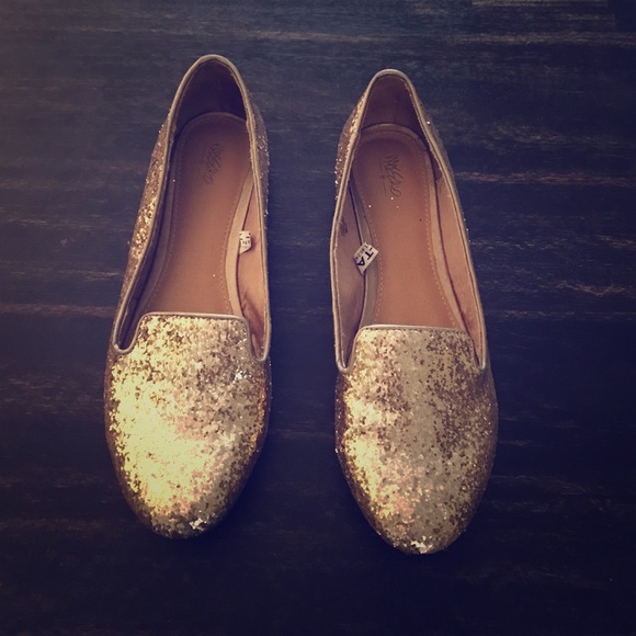 gold sequin loafers