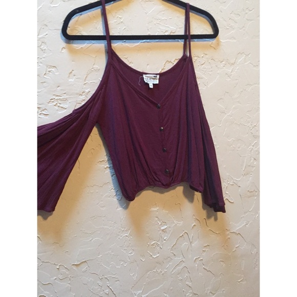 Maroon Bell Sleeve Cold Shoulder Blouse