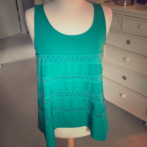 Rock & Republic teal studded top M