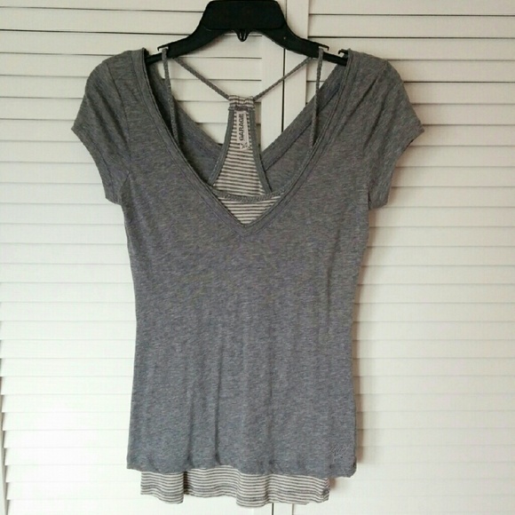 Gray double v-neck tee with camisole