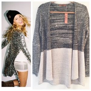 Belldini Color Block Sequin Cardigan