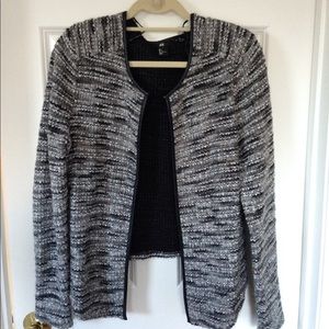H&M boucle blazer with leather piping.