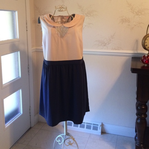 ModCloth Sleeveless Cream & Navy Dress Dress 3X