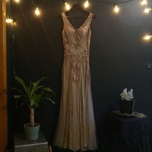 Sue Wong Nocturne Taupe/Gold Occasion Gown