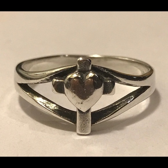 James Avery Sterling Silver Cross with Heart Ring