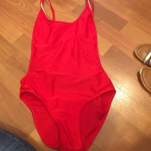 Red one piece bathing suit