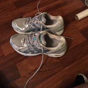 Grey white & blue tennis shoes