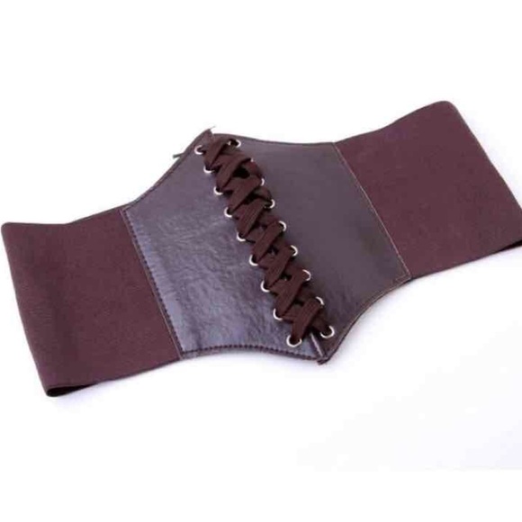 Kim Kardashian lace up corset belt brown