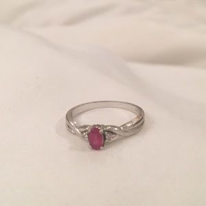 Oval Ruby Ring in 10K White Gold, diamond accents