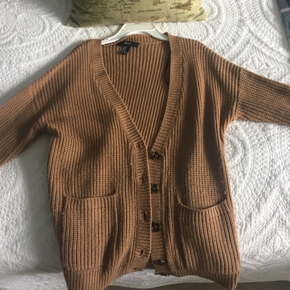 Tan button up waffle knit cardigan