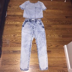 Acid Wash Denim looking crop top and jogger pants