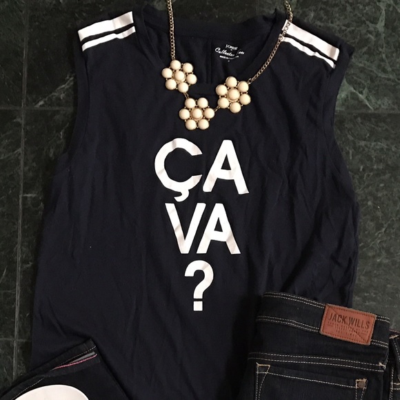 Navy "Ça Va" J. Crew Tank Top
