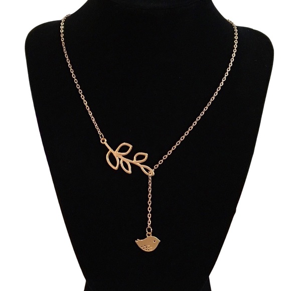 Gold Dainty Bird and Branch Boho Necklace - Picture 2 of 2