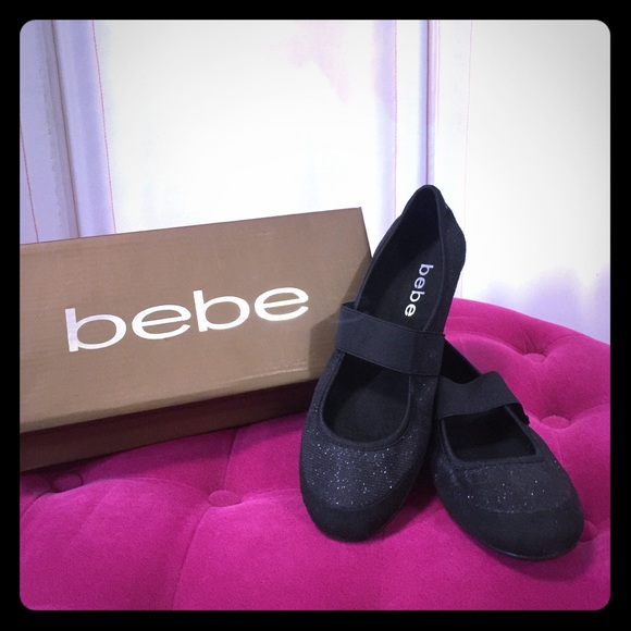 Bebe Black Sparkly Mary Jane Flat / Sneaker