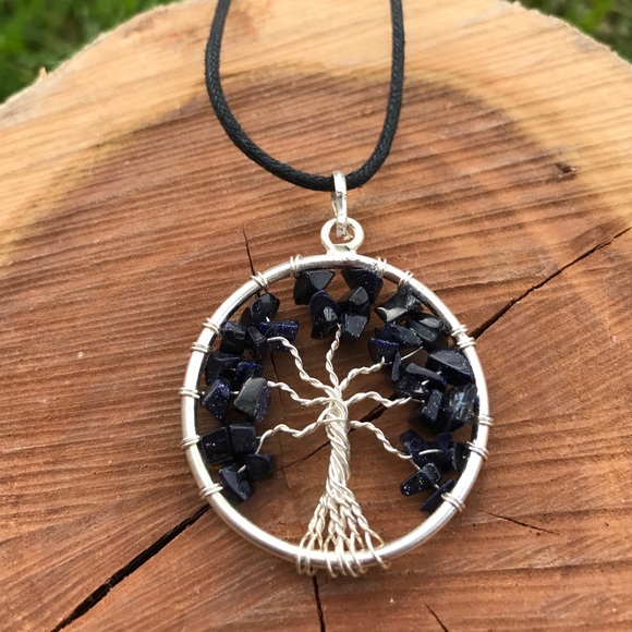Blue Goldstone Tree of Life Necklace
