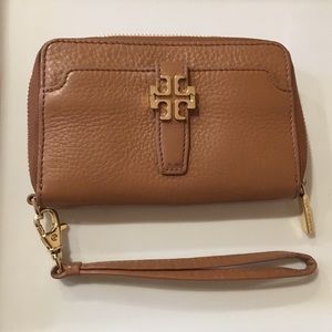 Tory Burch wallet, wristlet, brown pebbled leather