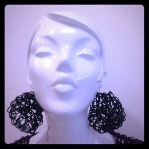 Black Round Leather Earrings