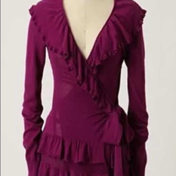 Anthropologie Guinevere Ruffle Cardigan Purple L