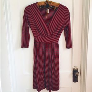 Red and navy blue striped dress